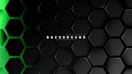 Abstract black hexagon pattern on green neon background technology style. Honeycomb. Vector illustration