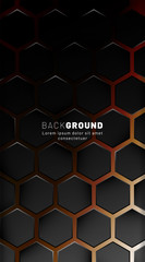 Vertical hexagon background. Gradient color light pattern with dark background technology style. Honeycomb. Vector illustration of light.