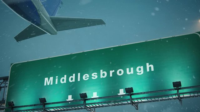 Airplane Take off Middlesbrough in Christmas