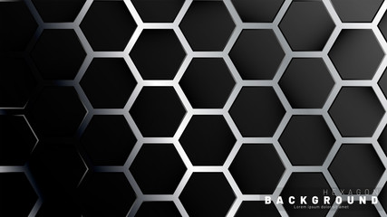 Abstract black hexagon pattern on a technology style of neon gradient background. Honeycomb. Vector illustration