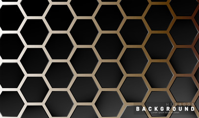 Abstract black hexagon pattern on a technology style of neon gradient background. Honeycomb. Vector illustration