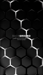 Vertical hexagon background. Gradient color light pattern with dark background technology style. Honeycomb. Vector illustration of light.