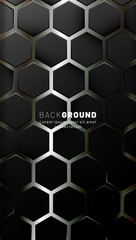 Vertical hexagon background. Gradient color light pattern with dark background technology style. Honeycomb. Vector illustration of light.