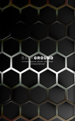 Vertical hexagon background. Gradient color light pattern with dark background technology style. Honeycomb. Vector illustration of light.