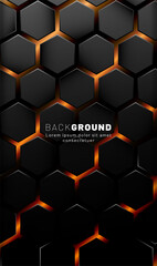 Vertical hexagon background. Gradient color light pattern with dark background technology style. Honeycomb. Vector illustration of light.