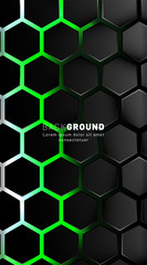 Vertical hexagon background. Gradient color light pattern with dark background technology style. Honeycomb. Vector illustration of light.