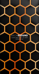 Vertical hexagon background. Gradient color light pattern with dark background technology style. Honeycomb. Vector illustration of light.