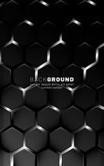 Vertical hexagon background. Gradient color light pattern with dark background technology style. Honeycomb. Vector illustration of light.