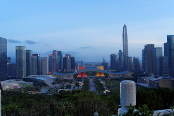 a hill top view of downtown shenzhen china