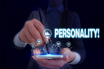 Writing note showing Personality. Business concept for combination characteristics that form...
