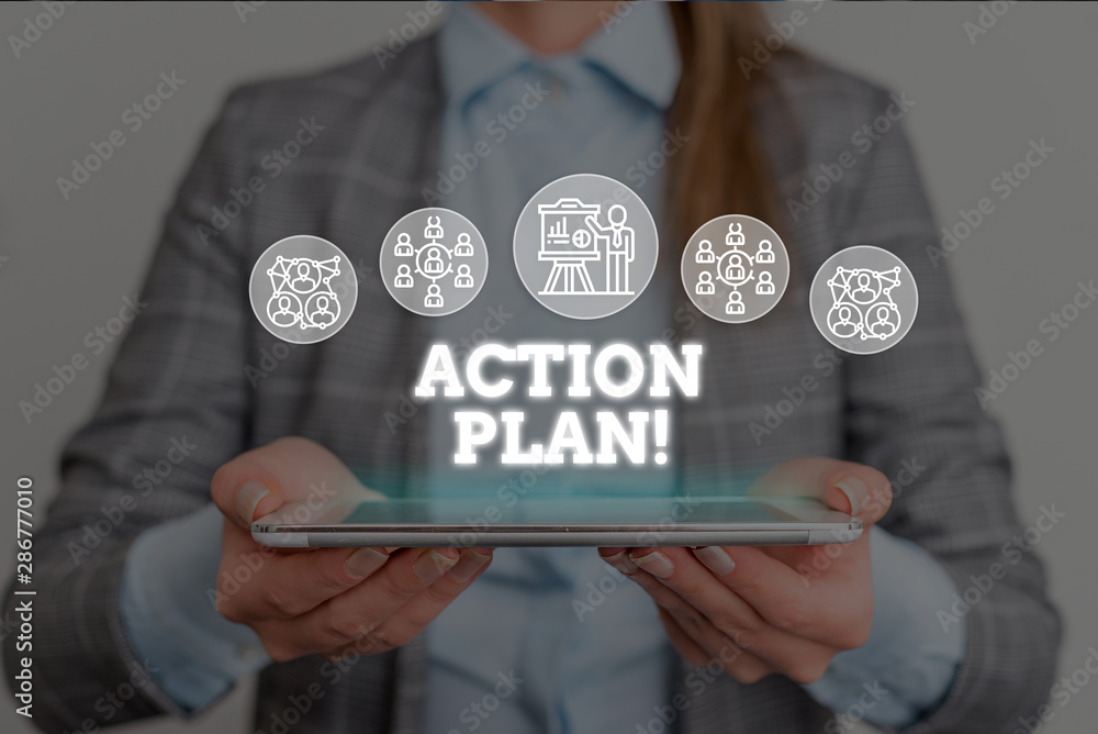 Poster conceptual hand writing showing action plan. concept meaning proposed strategy or course of actions 
