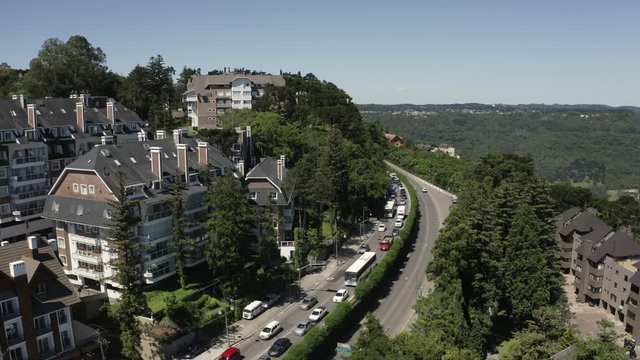 Aerial view of the Sierra to Gramado city, Rio Grande do Sul state, Brazil. In evidence some buildings with strong European influence.