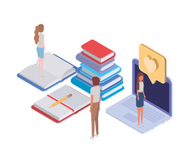 group of people with laptop with email notifications