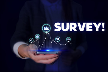 Handwriting text Survey. Conceptual photo research method used for collecting data from a...