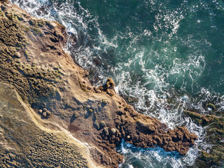 Aerial image birds eye view of rocky beach