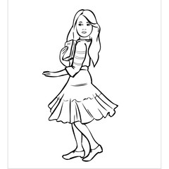 Coloring page vector girl with bible in hand