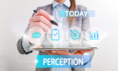 Conceptual hand writing showing Perception. Concept meaning individuals organize and interpret...