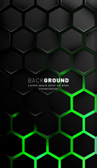 Vertical hexagon background. Gradient color light pattern with dark background technology style. Honeycomb. Vector illustration of light.