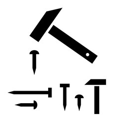 Hammer and nails icon set, black isolated on white background, vector illustration.