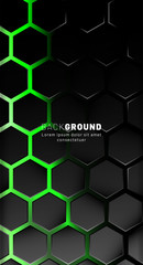 Vertical hexagon background. Gradient color light pattern with dark background technology style. Honeycomb. Vector illustration of light.