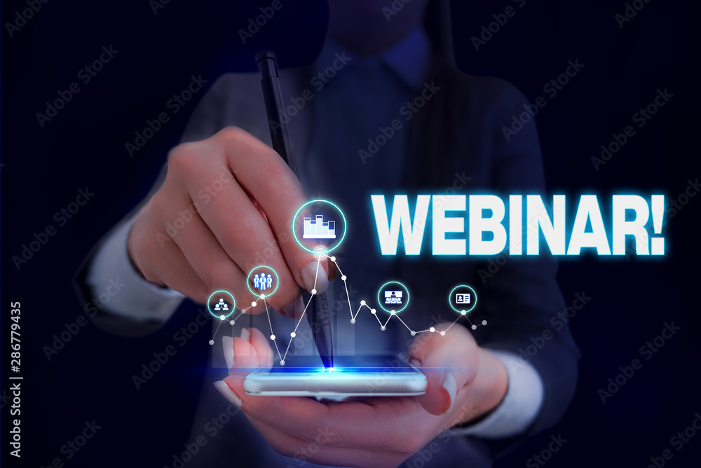Poster writing note showing webinar. business concept for seminar or other presentation types that takes pl