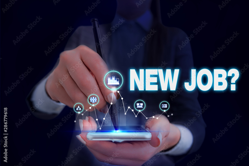Poster writing note showing new job question. business concept for formal meeting which someone asked find 