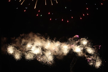 Bright Golden Fireworks sparkle trails at night