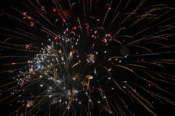 Bright Red Fire Works at night