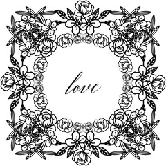 Frame border for greeting card decoration design love with beautiful leaf wreath. Vector