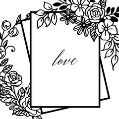 Ornamental pattern of leaf floral frame, template for card design of love. Vector