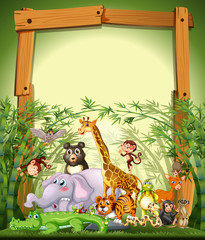 Naklejka premium Border template design with cute animals in bamboo forest