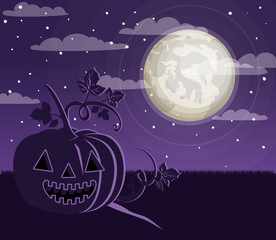Fototapeta premium halloween celebration card with pumpkin in the dark