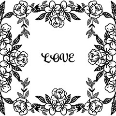 Card love floral frame background, isolated on white background. Vector