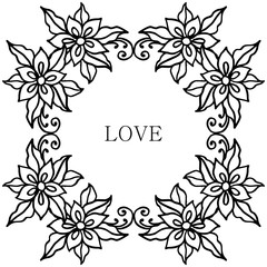 Style of card design love romantic, with leaf flower frame border blooms. Vector