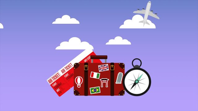 suitcase with travel items animation