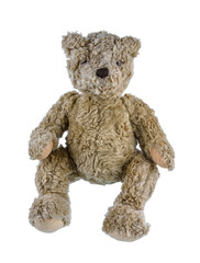 Cute brown teddy bear isolated on white background