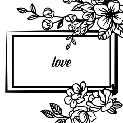 Vintage of card love, with decoration cute rose wreath frame. Vector