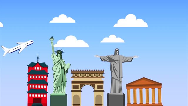 set of country monuments animation