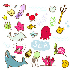 sea creature related doodle illustration flat design character
