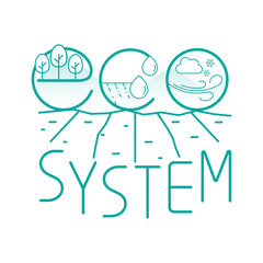 Ecosystem typographic design. Ecological preservation pictorial symbol. Vector illustration outline flat design style.