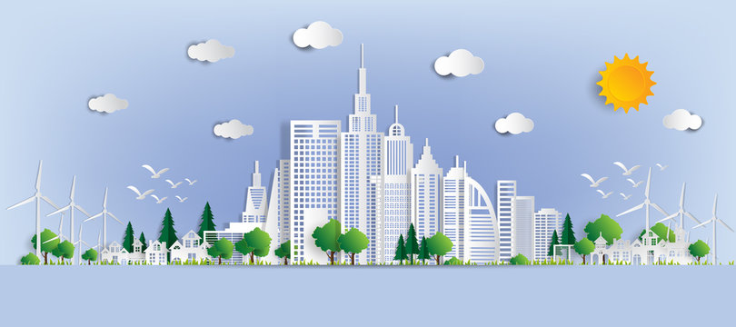 Vector illustration. Eco friendly concept, Green city save the world