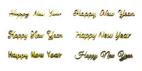 Obraz premium Bautiful Set of Happy New Year Words. Text in gold color for holidays. 3D Render Illustration