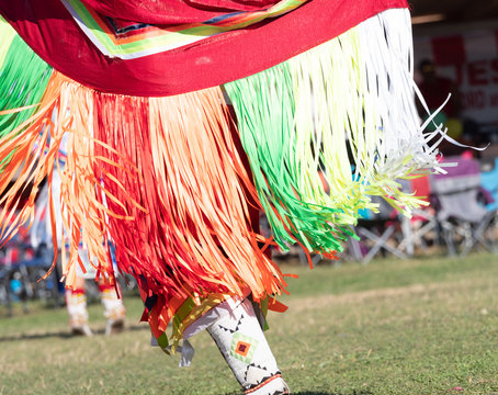 Close Up of a Ribbon Fringed Shawl Worn by Pow Wow Dancer