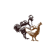 Fototapeta na wymiar Rooster and hen with back pack logo design illustration