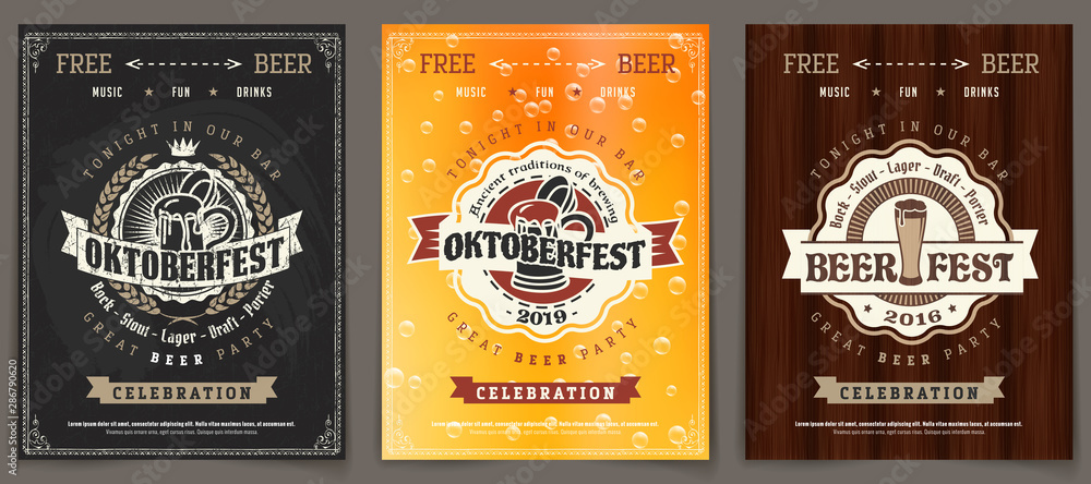 Wall mural Vector Oktoberfest beer festival celebration template set of retro poster or invitation flyer on vintage background	