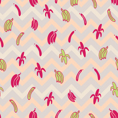 Vector chevron cute bananas seamless pattern background