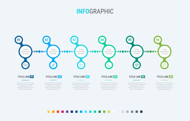 Vector infographics timeline design template with rounded elements. Content, schedule, timeline, diagram, workflow, business, infographic, flowchart. 6 options infographic.