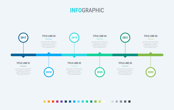 Abstract business rounded infographic template with 6 options. Colorful diagram, timeline and schedule isolated on light background.