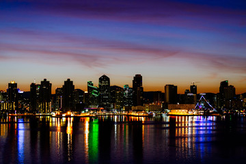 San Diego Cityscape Sunrise with reflections in the ocean