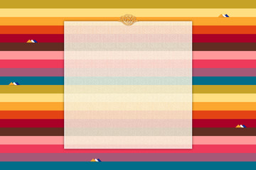 Korean traditional background of stripes of many colors with flower pattern. Korean holiday card...